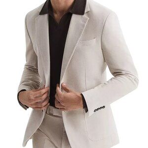 REISS Spark Single Breasted Slim Fit Moleskin Blazer Jacket in Stone Size 40